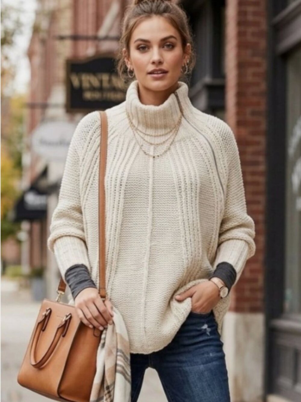 Free People Zip Split Pullover Poncho Sweater